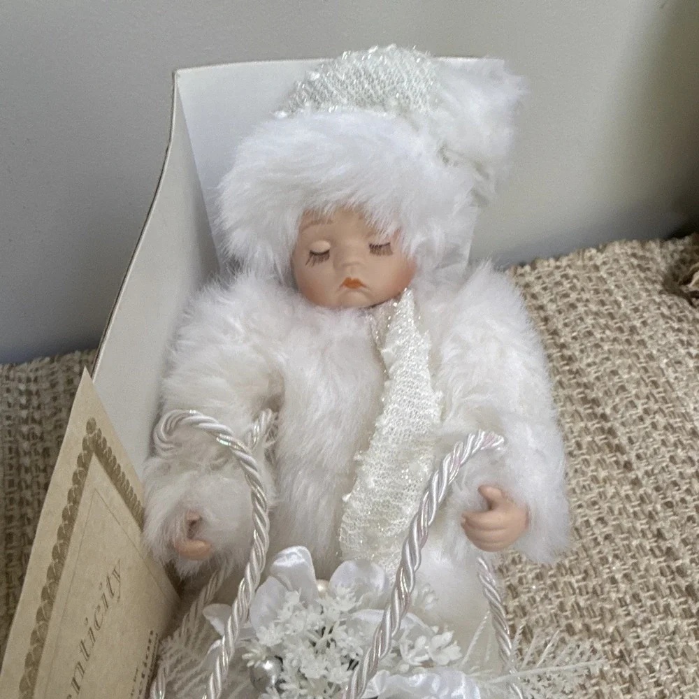 Heritage Signature Collection Winter Baby Porcelain Doll + Sleigh 8in MPN 80015